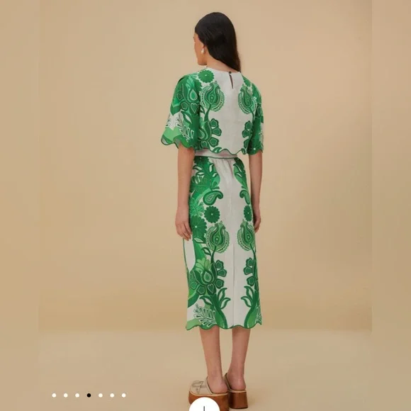 Farm Rio Green Color Festival Midi Skirt - Picture 6 of 11